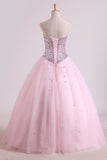 2024 Impresionante balón vestido de novia vestidos de baile con cuentas de longitud de Lace Up