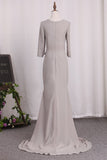 2024 Mermaid 3/4 Length Sleeves Prom Dresses Chifón Scoop con marco
