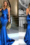 Vaina azul real largo espalda abierta sexy vestidos de baile vestidos de noche