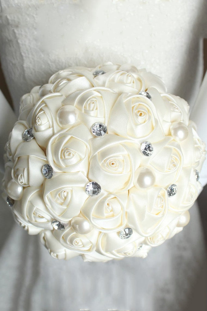 Rose raso de flores ramo de la boda de la forma redonda con diamantes de imitación (28.5 * 15cm)