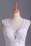 2024 caliente vestidos de boda de la sirena V-cuello tribunal Satén Con apliques espalda abierta