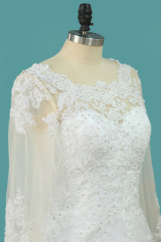 2024 vestidos de novia cucharada manga larga una línea de tul con apliques