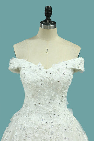 2024 vestidos de novia una línea fuera del hombro con nudo de arco y bolas
