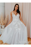 Vestido de novia sin espalda con escote en V romántico Vestido de fiesta con apliques Vestido de novia