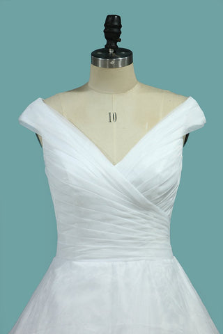 2022 una línea de plisado blusa del hombro vestido de novia de organza