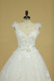 2024 vestidos de boda de Tulle del hombro con apliques de barrido tren de una línea