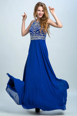 2024 cabestro Corte A / Princesa Prom vestidos de tul y gasa oscuro azul real barrer de tren