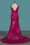 2024 Scoop Sirena Prom Dresses Sequins con tren de barrido de barrido