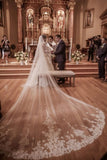 Cuento de hadas digno de una capa longitud de la catedral encaje novia velo de novia V15