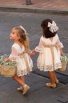 Vestidos de niña de las flores Escote redondo Mangas de tul con nudo de lazo