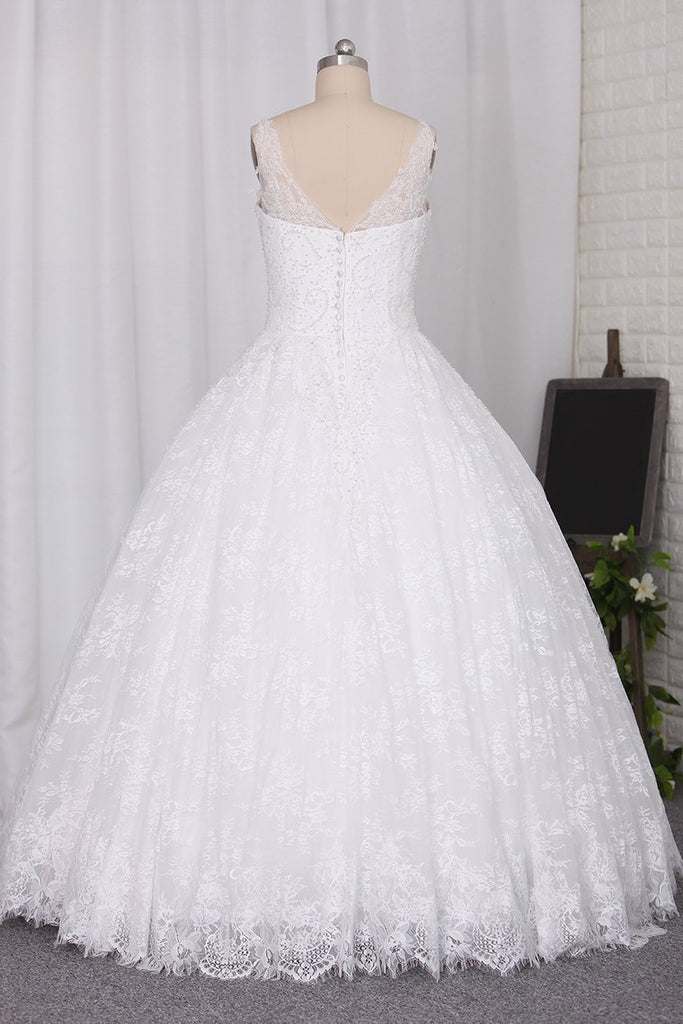2022 vestido de novia nuevo vestido de bola de correas espaguetis palabra de longitud de encaje cremallera de la espalda