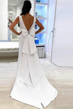 Simple espalda abierta con cuello en V vestidos de novia largos blancos Vestidos de novia
