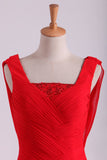 2024 Red gasa vestidos de noche con volantes blusa piso-longitud