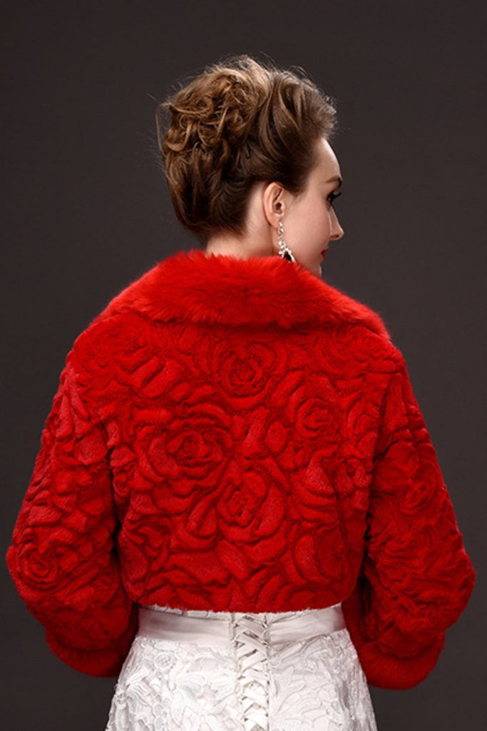 Atractivo mangas completo Rojo piel de imitación del abrigo de la boda