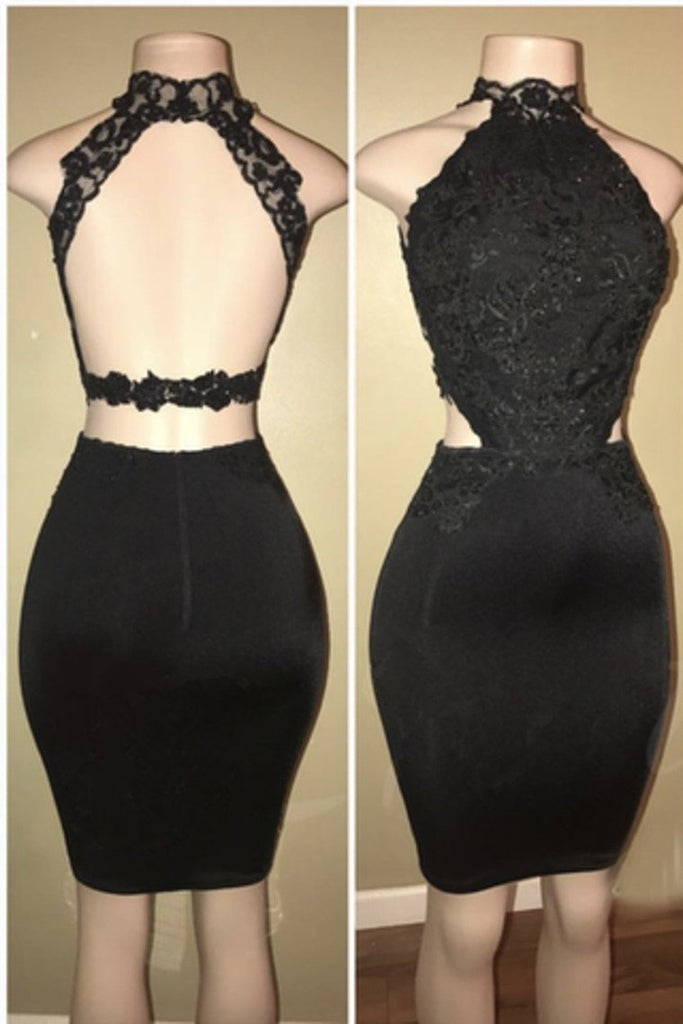 Vestido de fiesta corto de encaje negro vaina Vestidos de Fiesta Sexy