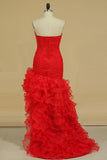 2024 vestidos de baile rojo atractivo de la sirena / de la trompeta del Organza de mayor a menor