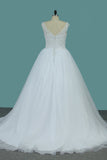 Vestidos de boda 2024 del vestido de bola de la cucharada de Tulle con el tren de la corte del Applique