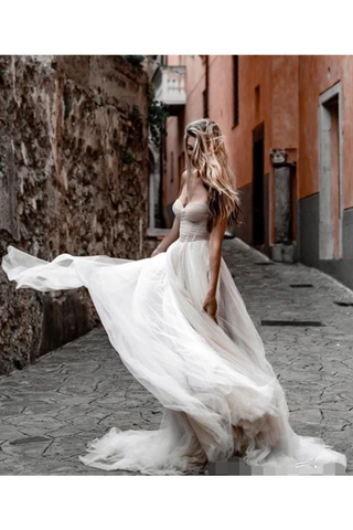 Vestidos de novia de tul plisados Vestidos de novia minimalistas con escote corazón dulce