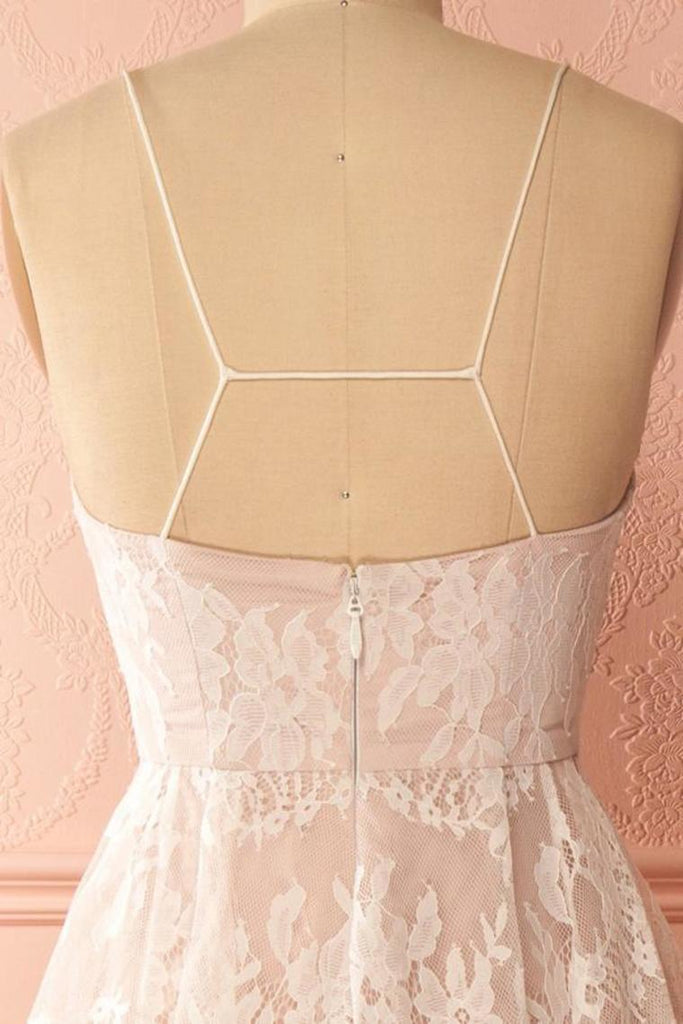 Spaghetti Straps Pink And Ivory Back Back Lace High Low Vestidos de baile