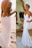 2024 Las correas de espagueti atractivas abren detrás los vestidos de boda de playa del cordón de la sirena Zipper para arriba
