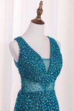2024 Straps Mermaid Prom Dresses Tulle con cuentas y abertura trasera abierta