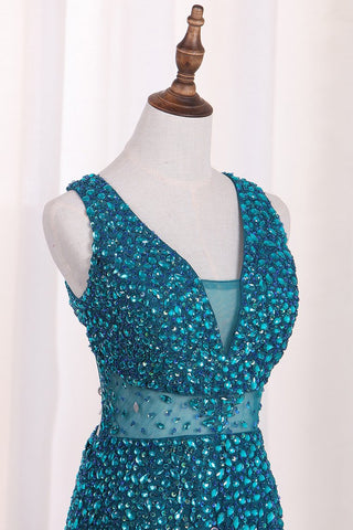 2024 Straps Mermaid Prom Dresses Tulle con cuentas y abertura trasera abierta