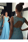 2022 gasa Scoop Prom vestidos de una línea con apliques y perlas abiertas de nuevo