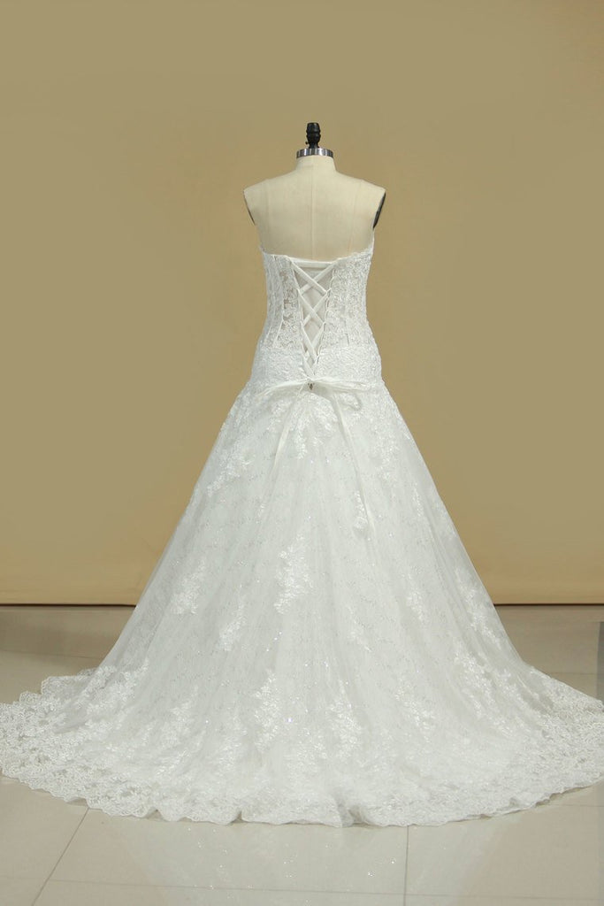 2022 vestidos de boda de la vendimia de novia una línea de tul con apliques tribunal tren
