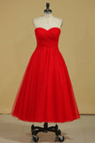 2024 Red de novia vestidos de baile una línea de tul con volantes altura del tobillo del tamaño 8