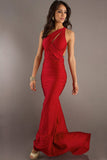 Elegantes vestidos de baile 2024 Red vaina / columna de un barrido de la gasa del hombro / cepillocola