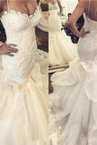 2024 Vestidos de boda magníficos de la sirena / de la trompeta de las correas de espagueti con el botón cubierto
