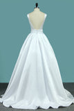 2024 nuevos vestidos de boda del satén de las correas de la llegada con la abertura abierta del marco / de la cinta
