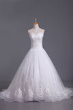 2024 vestidos de boda de la vendimia de novia una línea de tul con apliques y faja