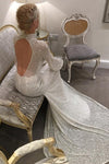 Escote alto espalda abierta vaina larga vestidos de novia simples con mangas