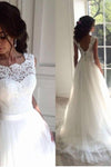 Blanco espalda abierta con cordones Vestidos de novia de tul de encaje modestos Vestidos de novia