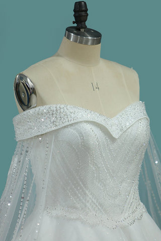 2024 recién llegado de Bling vestidos de novia fuera del hombro una línea de encaje de tul