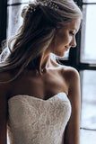 Elegante una línea de vestidos de novia de encaje 3D vestido de boda del tren de la capilla