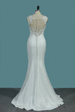 2024 Scoop Spandex vestidos de novia de la sirena con apliques y perlas barrer el tren