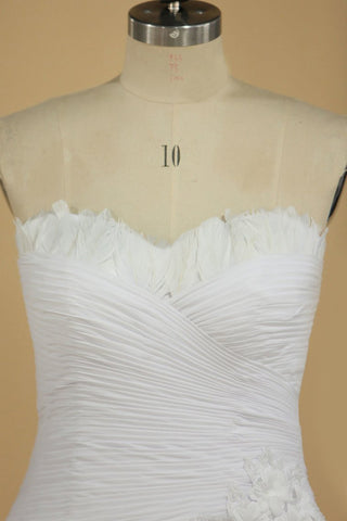 2024 vestido de boda del amor plisado blusa una línea con un chorro de falda de la gasa con cuentas