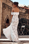 Elegante vestido de novia de playa de encaje de sirena de marfil con hombros descubiertos