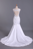 2024 caliente vestidos de boda de la sirena V-cuello tribunal Satén Con apliques espalda abierta