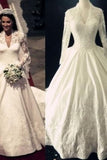 Vestidos de boda de lujo A-Line V-cuello de raso tren real mangas