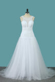 2024 A Line Tulle &amp; Lace Wedding Dresses Scoop Sweep Train Nueva Llegada