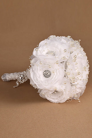 Ramo de boda blanco con diamantes de imitación de la perla (27 * 18 cm)