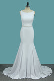 2024 Scoop sirena vestidos de novia Spandex con abalorios espalda abierta