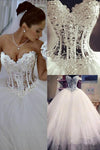 2022 vestidos de novia Gorgeous A-Line Novia See Through palabra de longitud tul con Perlas Lace Up
