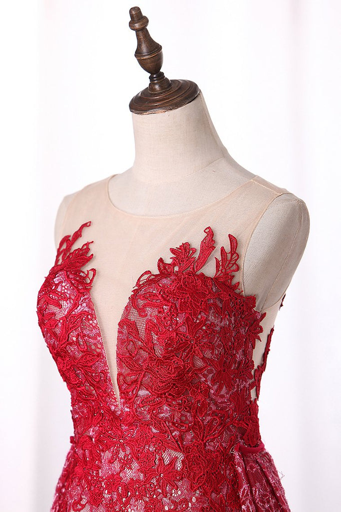 2024 Scoop Lace Prom Dresses Sirena / Trompeta con Applique Desmontable