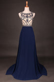 Impresionante vestidos de baile Champagne blusa moldeada Y Volver vaina Scoop barrer / cepillo de gasa