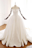 Vestido de novia de manga larga con apliques, vestido de novia de raso
