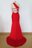 Elegantes vestidos de baile 2024 Red vaina / columna de un barrido de la gasa del hombro / cepillocola